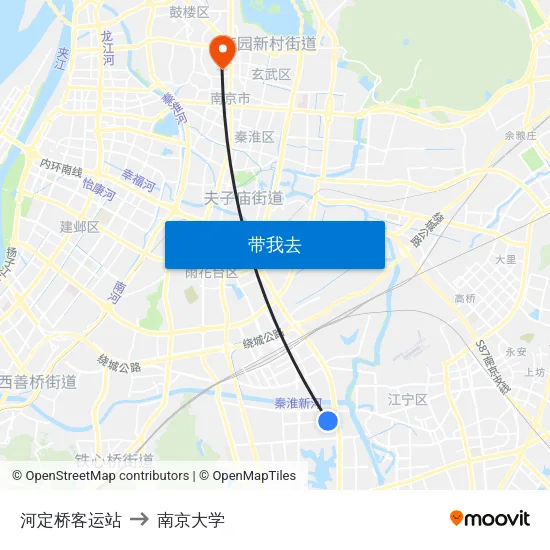河定桥客运站 to 南京大学 map