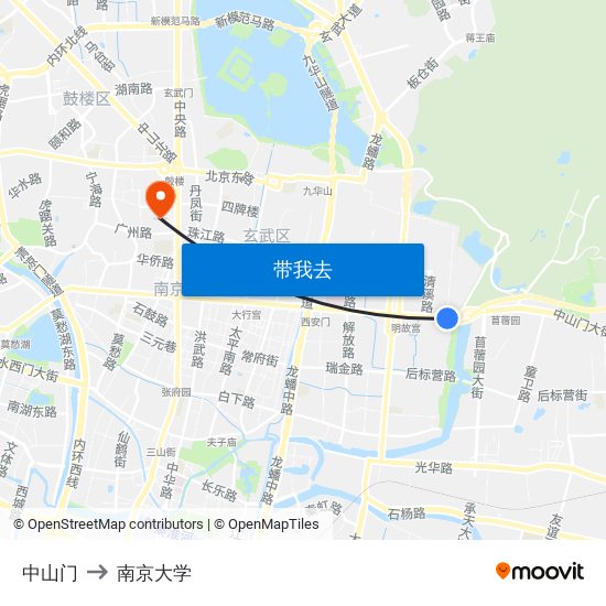 中山门 to 南京大学 map