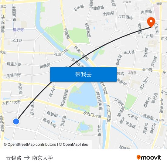 云锦路 to 南京大学 map