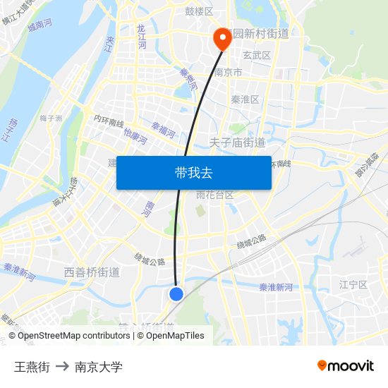 王燕街 to 南京大学 map