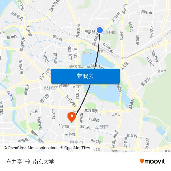 东井亭 to 南京大学 map