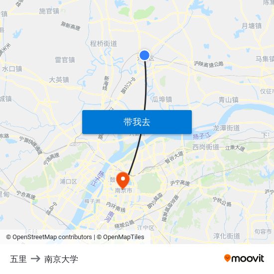 五里 to 南京大学 map