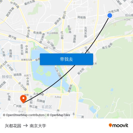 兴都花园 to 南京大学 map