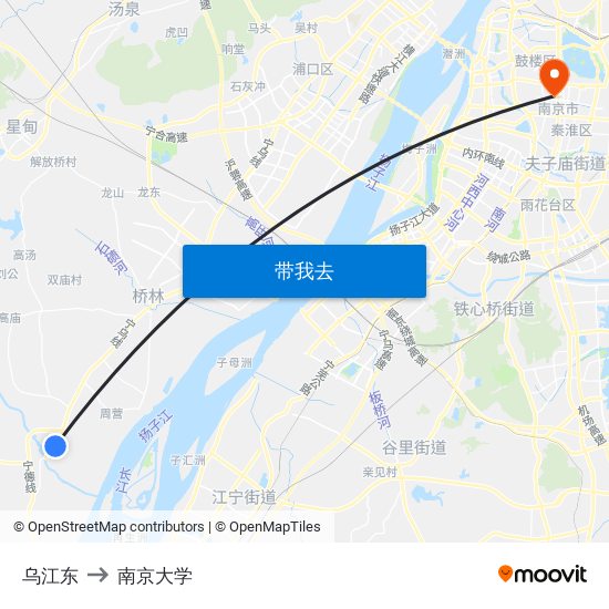 乌江东 to 南京大学 map