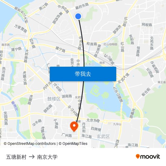 五塘新村 to 南京大学 map