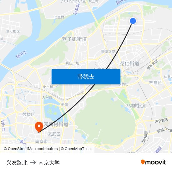 兴友路北 to 南京大学 map