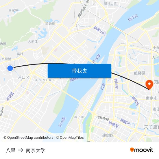 八里 to 南京大学 map