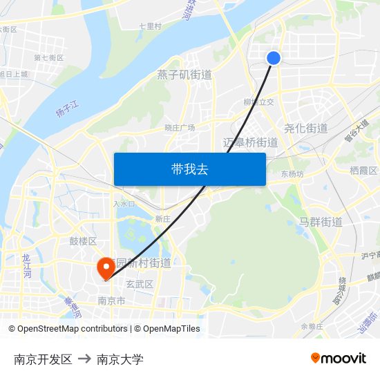 南京开发区 to 南京大学 map