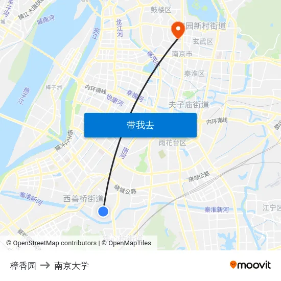 樟香园 to 南京大学 map