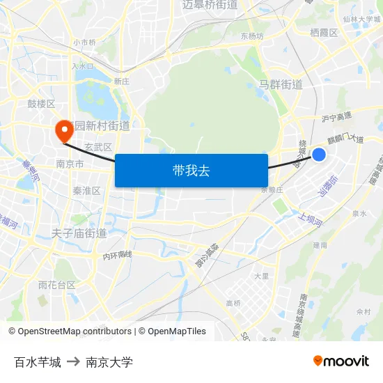 百水芊城 to 南京大学 map