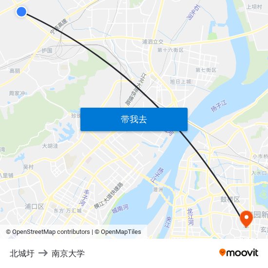 北城圩 to 南京大学 map