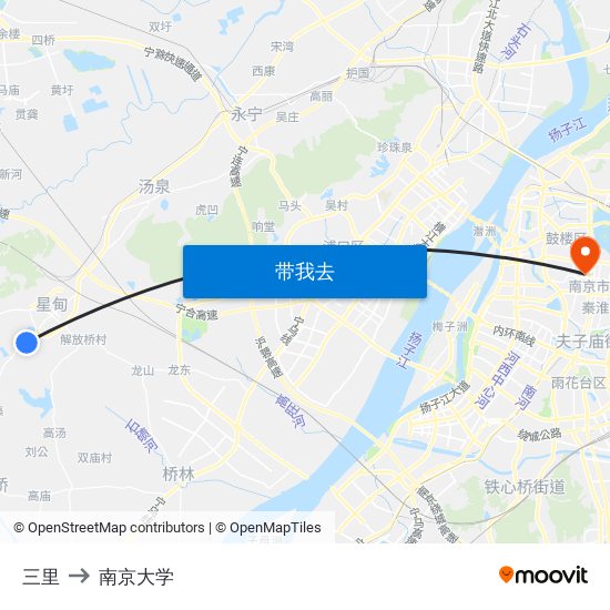 三里 to 南京大学 map