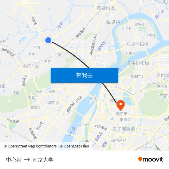 中心河 to 南京大学 map