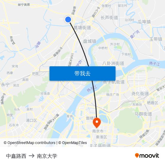 中鑫路西 to 南京大学 map