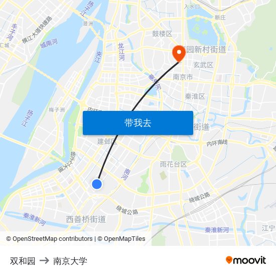 双和园 to 南京大学 map