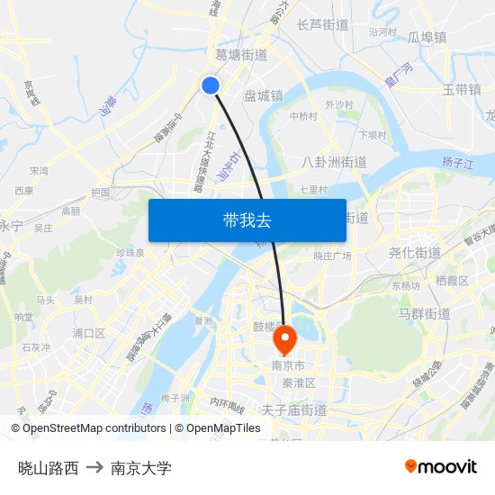 晓山路西 to 南京大学 map