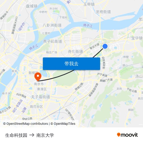 生命科技园 to 南京大学 map