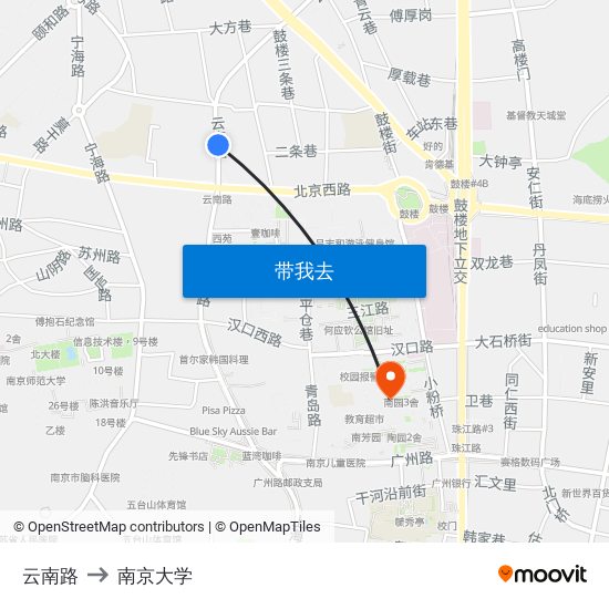 云南路 to 南京大学 map