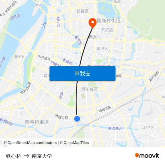 铁心桥 to 南京大学 map