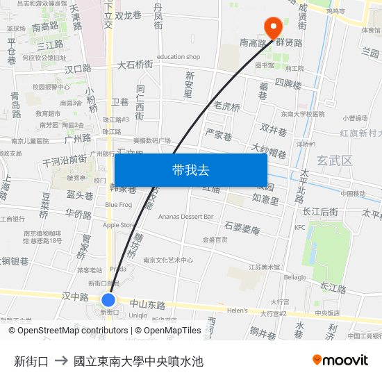 新街口 to 國立東南大學中央噴水池 map