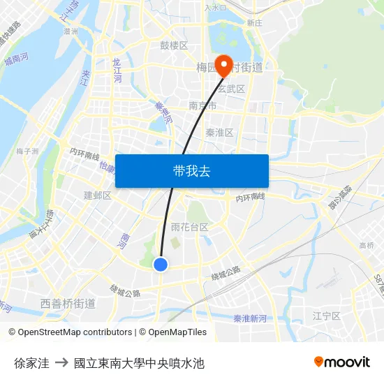 徐家洼 to 國立東南大學中央噴水池 map