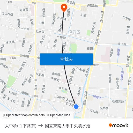 大中桥(白下路东) to 國立東南大學中央噴水池 map