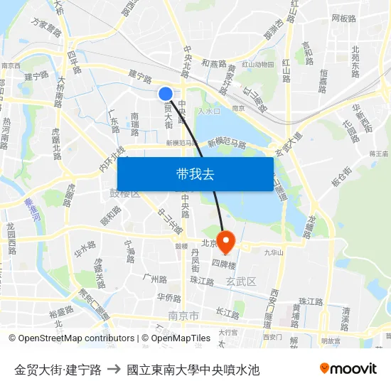 金贸大街·建宁路 to 國立東南大學中央噴水池 map