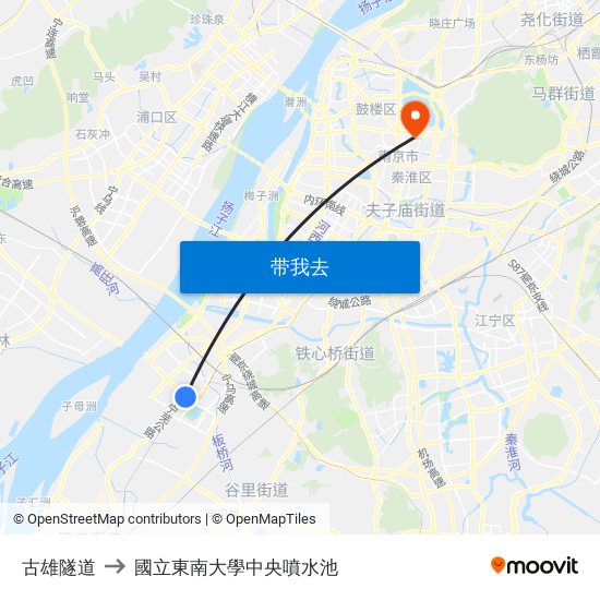 古雄隧道 to 國立東南大學中央噴水池 map