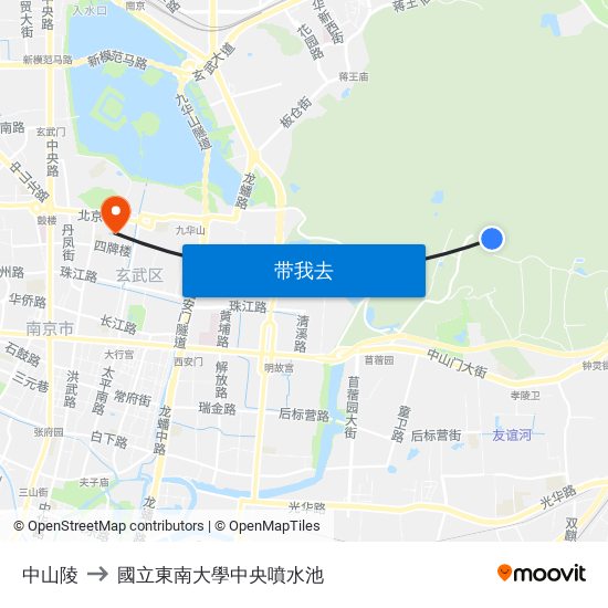 中山陵 to 國立東南大學中央噴水池 map