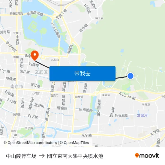 中山陵停车场 to 國立東南大學中央噴水池 map
