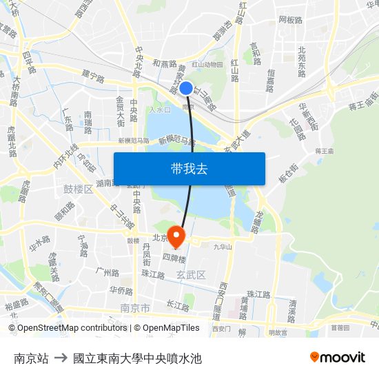 南京站 to 國立東南大學中央噴水池 map