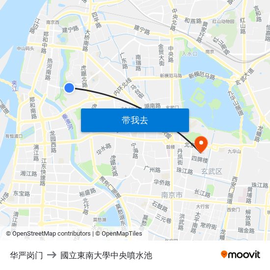 华严岗门 to 國立東南大學中央噴水池 map