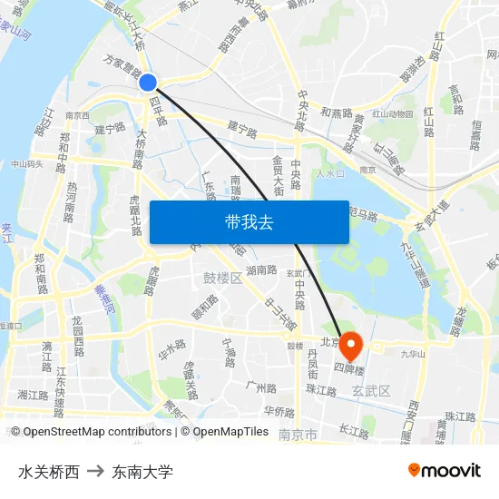 水关桥西 to 东南大学 map