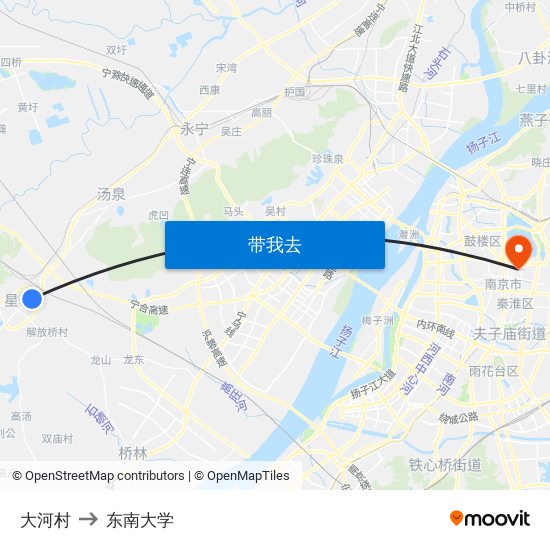 大河村 to 东南大学 map