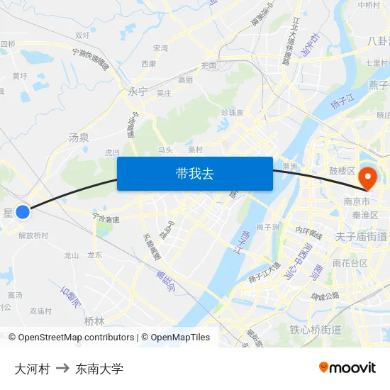 大河村 to 东南大学 map