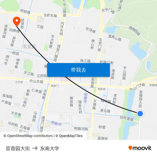 苜蓿园大街 to 东南大学 map