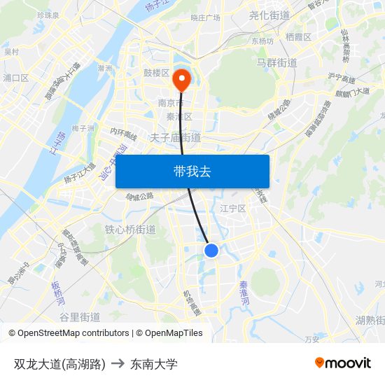 双龙大道(高湖路) to 东南大学 map