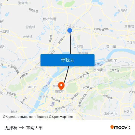 龙津桥 to 东南大学 map