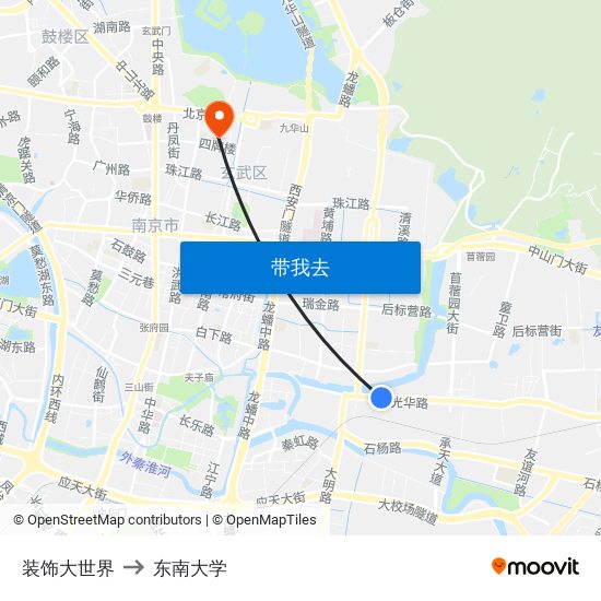 装饰大世界 to 东南大学 map