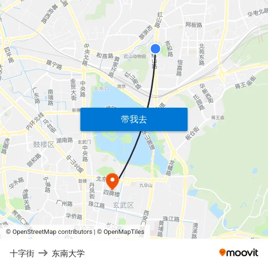 十字街 to 东南大学 map