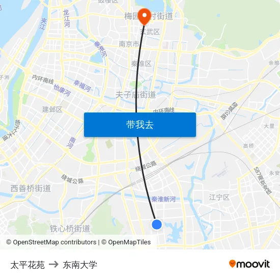 太平花苑 to 东南大学 map