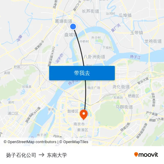 扬子石化公司 to 东南大学 map