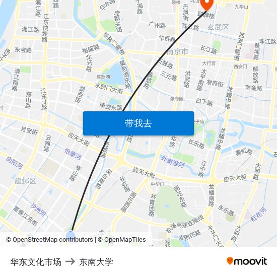 华东文化市场 to 东南大学 map