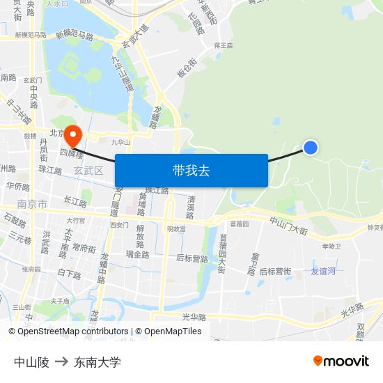 中山陵 to 东南大学 map