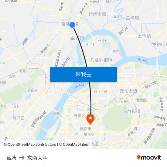 葛塘 to 东南大学 map