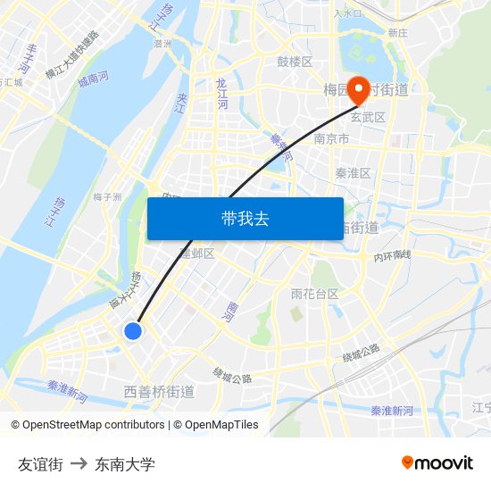 友谊街 to 东南大学 map