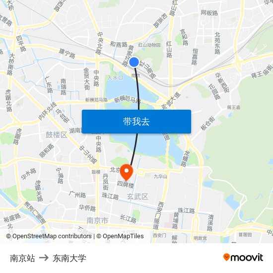 南京站 to 东南大学 map