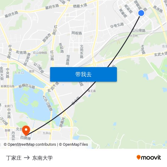 丁家庄 to 东南大学 map