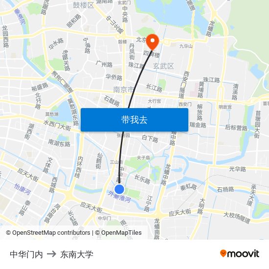 中华门内 to 东南大学 map