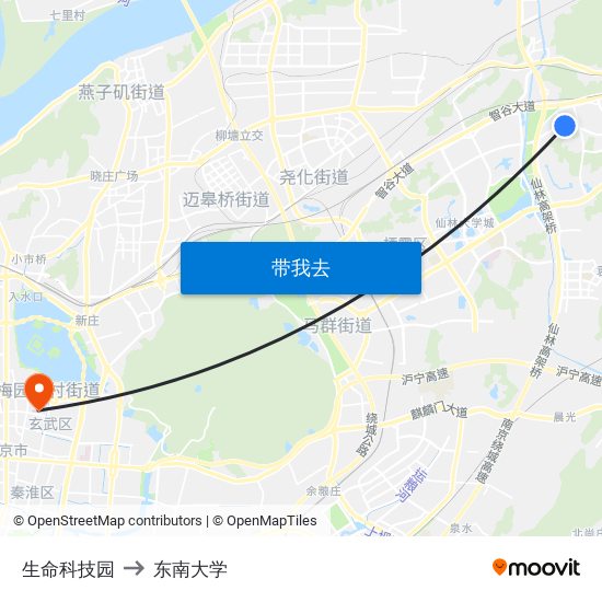 生命科技园 to 东南大学 map